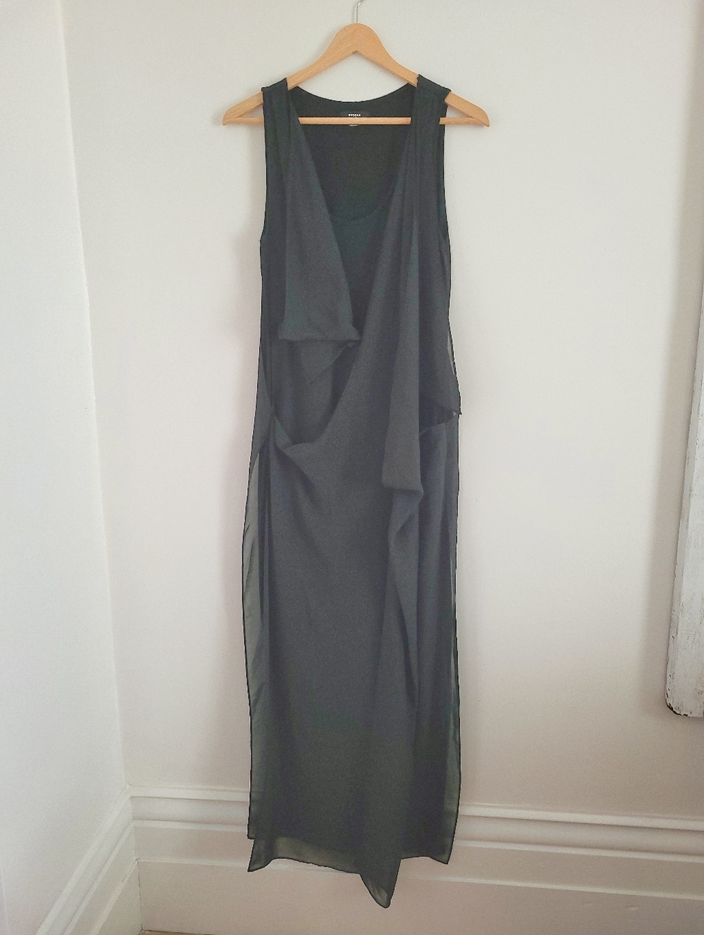 RUDSAK Maxi dress, sheer silhouette overlay. SM